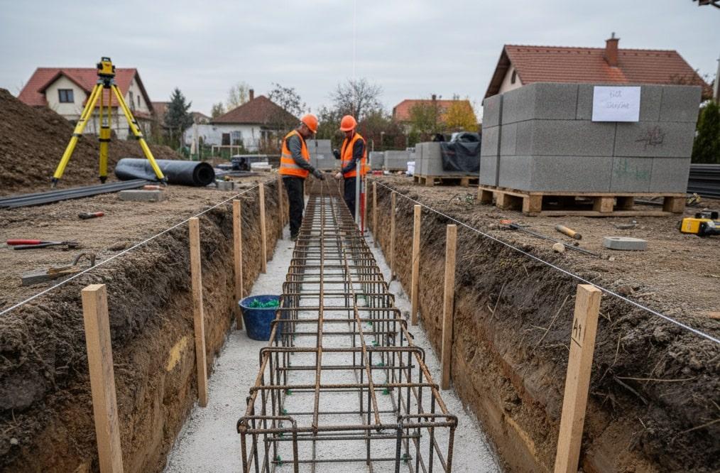 A szakemberek ellenőrzik az alapozás minőségét